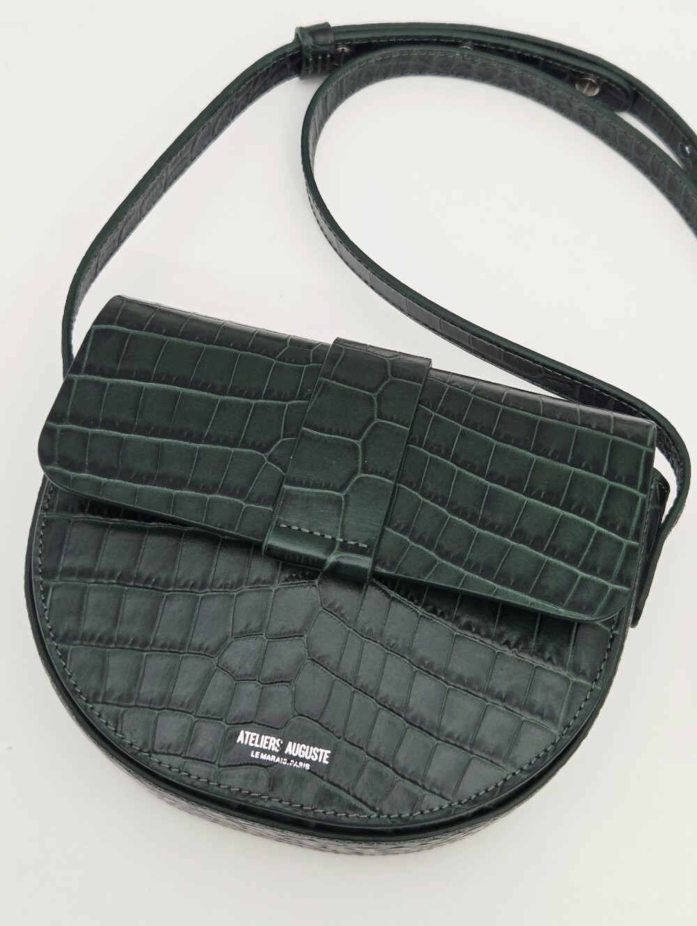 ATELIERS AUGUSTE MINI SULLY SADDLE BAG - GREEN CROC EMBOSSED LEATHER
